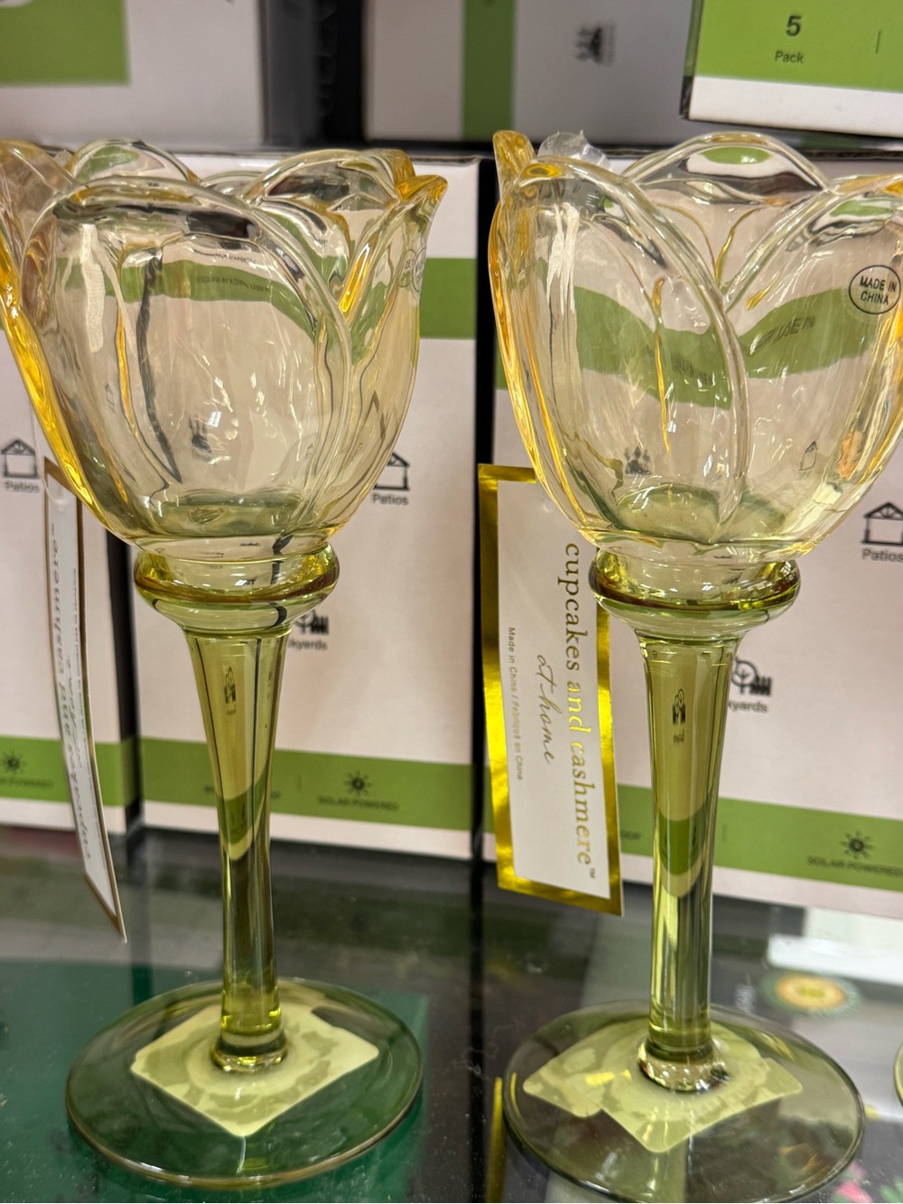 Green Tulip Glass Candle Holders - Set of 2